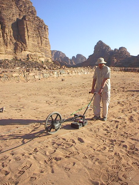 GPR equipment on a survey grid in the field