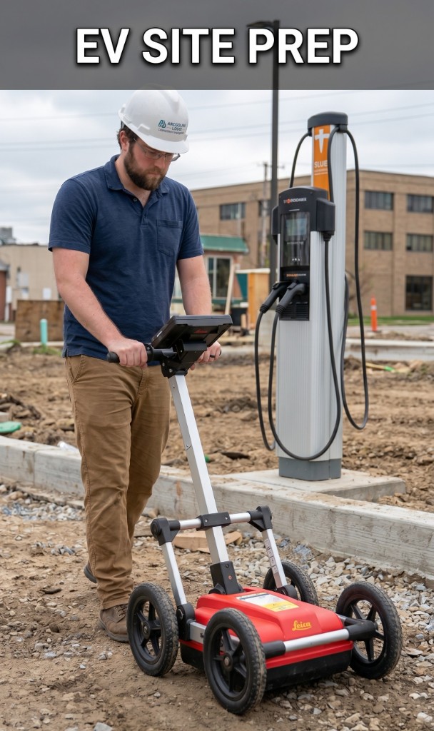 Carter running GPR at an EV charging install site